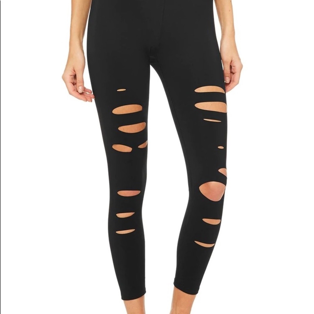 ALO YOGA 7/8 High-Waist Ripped Warrior, Size: XXS
